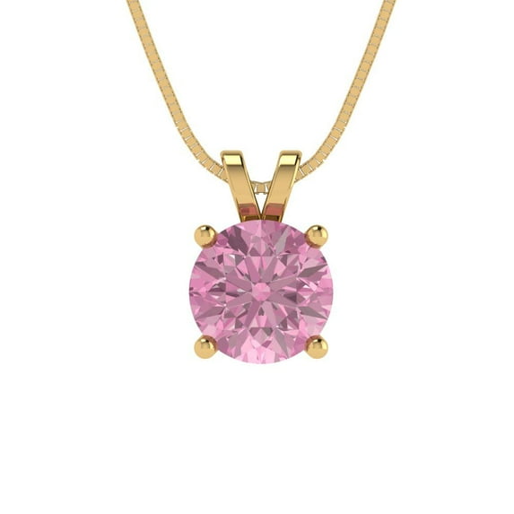 Clara Pucci 18K Yellow Solid Hypoallergenic Gold 1Ct Pink Zircon Round Brilliant Cut Solitaire Designer Necklace Pendant For April