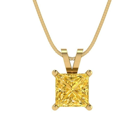 Clara Pucci 18K Yellow Solid Hypoallergenic Gold 1Ct Yellow Zircon Princess Cut Solitaire Designer Necklace Pendant For April