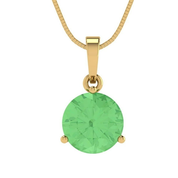 Clara Pucci 18K Yellow Solid Hypoallergenic Gold 2Ct Green Zircon Round Brilliant Cut Solitaire Designer Necklace Pendant For April