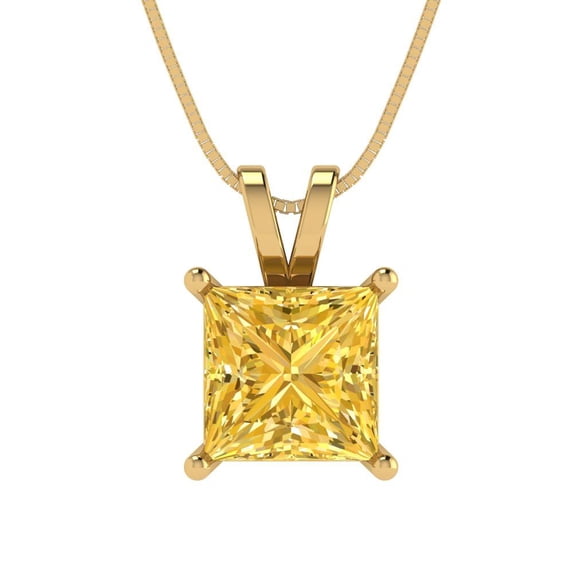 Clara Pucci 18K Yellow Solid Hypoallergenic Gold 2Ct Natural Citrine Princess Cut Solitaire Designer Necklace Pendant For November