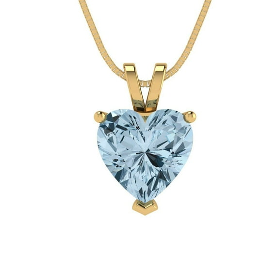 Clara Pucci 18K Yellow Solid Hypoallergenic Gold 2Ct Natural Sky Blue Topaz Heart Cut Solitaire Designer Necklace Pendant For December
