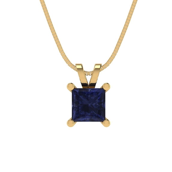 Clara Pucci 18K Yellow Solid Hypoallergenic Gold 3Ct Blue Sapphire Princess Cut Solitaire Designer Necklace Pendant For September