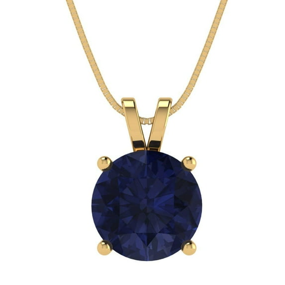 Clara Pucci 18K Yellow Solid Hypoallergenic Gold 3Ct Blue Sapphire Round Brilliant Cut Solitaire Designer Necklace Pendant For September