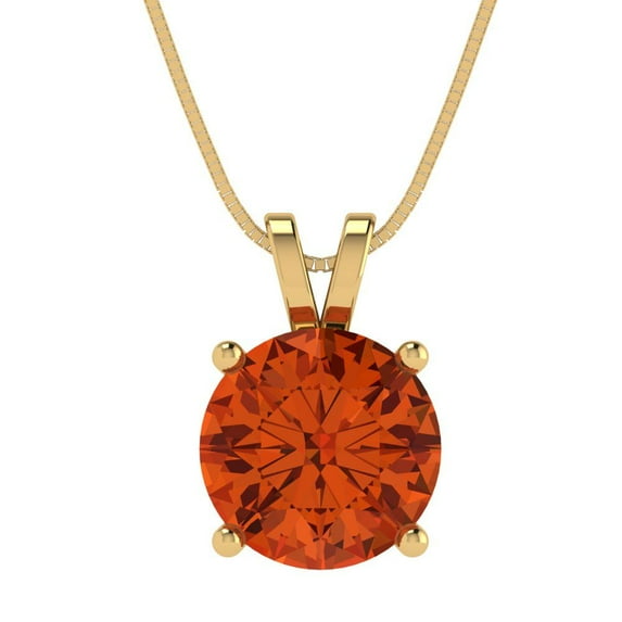 Clara Pucci 18K Yellow Solid Hypoallergenic Gold 3Ct Red Zircon Round Brilliant Cut Solitaire Designer Necklace Pendant For April