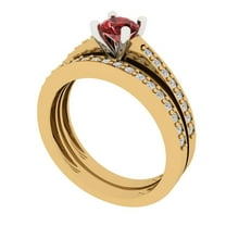 Clara Pucci 18K Yellow/White Gold 0.86 Natural Garnet Engraveable Engagement Ring   Wedding Band Set