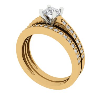 Clara Pucci 18K Yellow/White Gold 0.86 Simulated Clear Diamond Engraveable Engagement Ring + Wedding Band Set