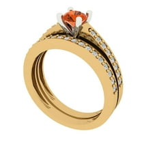 Clara Pucci 18K Yellow/White Gold 0.86 Simulated Red Diamond Engraveable Engagement Ring   Wedding Band Set