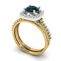 Clara Pucci 18K Yellow/White Gold 1.495 Natural London Blue Topaz Engraveable Engagement Ring   Wedding Band Set