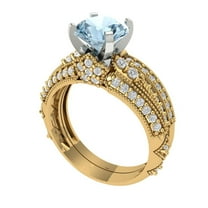 Clara Pucci 18K Yellow/White Gold 2.095 Natural Swiss Blue Topaz Engraveable Engagement Ring   Wedding Band Set