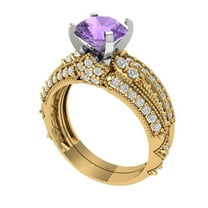 Clara Pucci 18K Yellow/White Gold 2.095 Simulated Alexandrite Engraveable Engagement Ring   Wedding Band Set