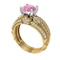 Clara Pucci 18K Yellow/White Gold 2.095 Simulated Pink Diamond Engraveable Engagement Ring Wedding Band Set