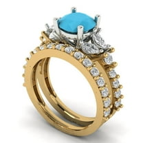 Clara Pucci 18K Yellow/White Gold 2.94 Simulated Turquoise Engraveable Engagement Ring   Wedding Band Set
