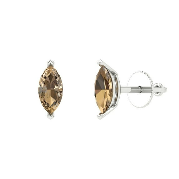 Clara Pucci 1Ct Champagne Marquise Cut VVS1 Screw Back Stud 18k Solid hypoallergenic Gold Designer Earrings For April