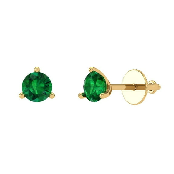 Clara Pucci 1Ct Emerald Round Cut VVS1 Screw Back Stud 14k Solid hypoallergenic Gold Designer Earrings For May