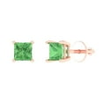 thumbnail image 1 of Clara Pucci 1Ct Green Princess Cut VVS1 Screw Back Stud 14k Solid hypoallergenic Gold Designer Earrings For April, 1 of 7