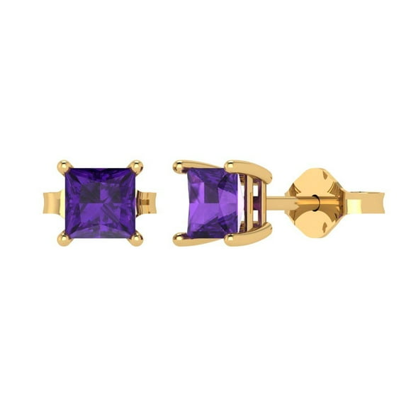 Clara Pucci 1Ct Natural Amethyst Princess Cut VVS1 Push Back Stud 18k Solid hypoallergenic Gold Designer Earrings For February