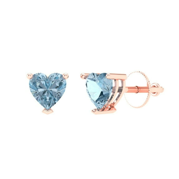 Clara Pucci 1Ct Natural Aquamarine Heart Cut VVS1 Screw Back Stud 18k Solid hypoallergenic Gold Designer Earrings For March