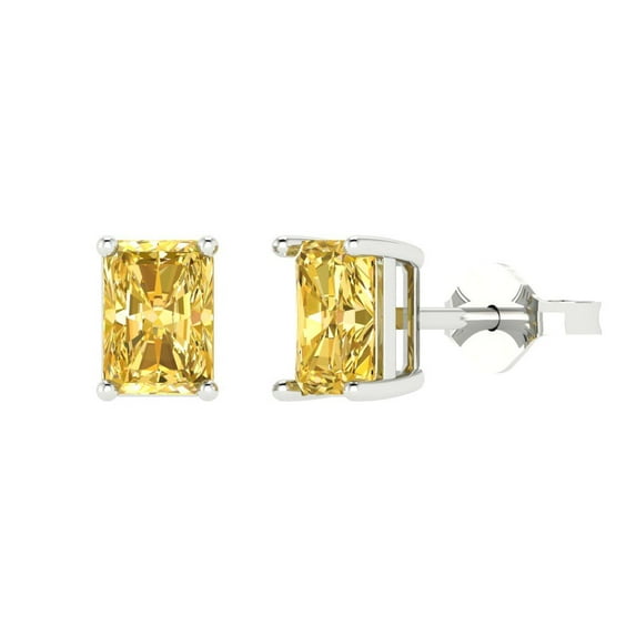 Clara Pucci 1Ct Natural Citrine Emerald Cut VVS1 Push Back Stud 18k Solid hypoallergenic Gold Designer Earrings For November