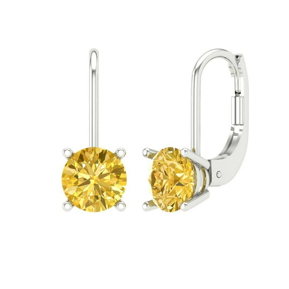 Clara Pucci 1Ct Natural Citrine Round Cut VVS1 Screw Back Drop Dangle 14k Solid hypoallergenic Gold Designer Earrings For November