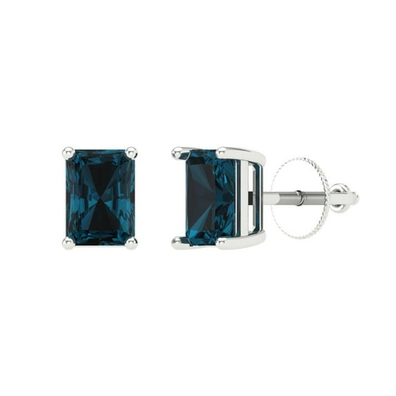 Clara Pucci 1Ct Natural London Blue Topaz Emerald Cut VVS1 Screw Back Stud 14k Solid hypoallergenic Gold Designer Earrings For December