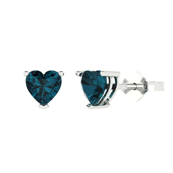 Clara Pucci 1Ct Natural London Blue Topaz Heart Cut VVS1 Push Back Stud 14k Solid hypoallergenic Gold Designer Earrings For December
