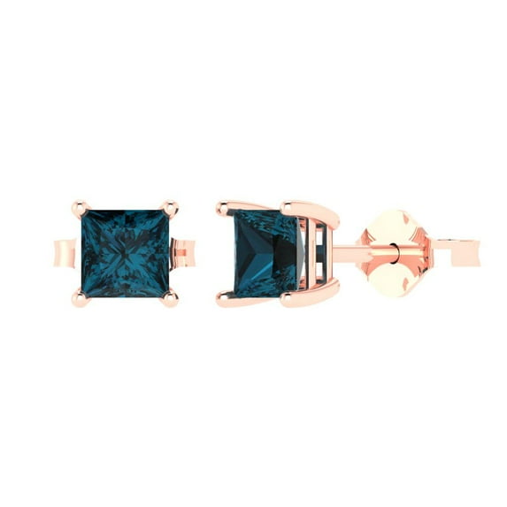 Clara Pucci 1Ct Natural London Blue Topaz Princess Cut VVS1 Push Back Stud 18k Solid hypoallergenic Gold Designer Earrings For December