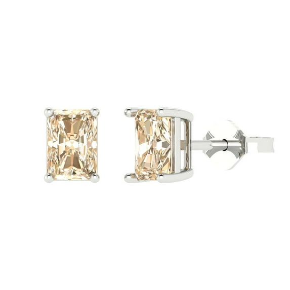 Clara Pucci 1Ct Natural Morganite Emerald Cut VVS1 Push Back Stud 14k Solid hypoallergenic Gold Designer Earrings For February