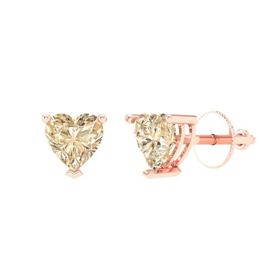 Clara Pucci 1Ct Natural Morganite Heart Cut VVS1 Screw Back Stud 14k Solid hypoallergenic Gold Designer Earrings For February