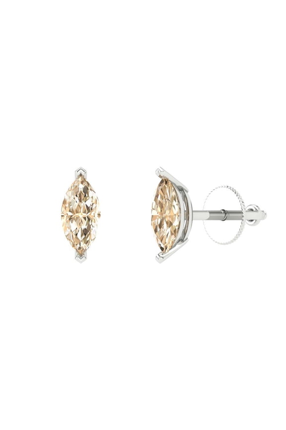 1Ct Natural Morganite Marquise Cut VVS1 Screw Back Stud 14k Solid hypoallergenic Gold Designer Earrings For February