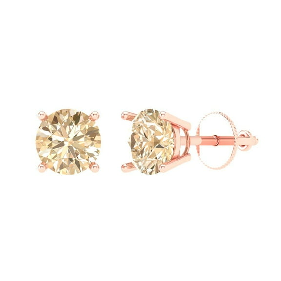 Clara Pucci 1Ct Natural Morganite Round Cut VVS1 Screw Back Stud 18k Solid hypoallergenic Gold Designer Earrings For February