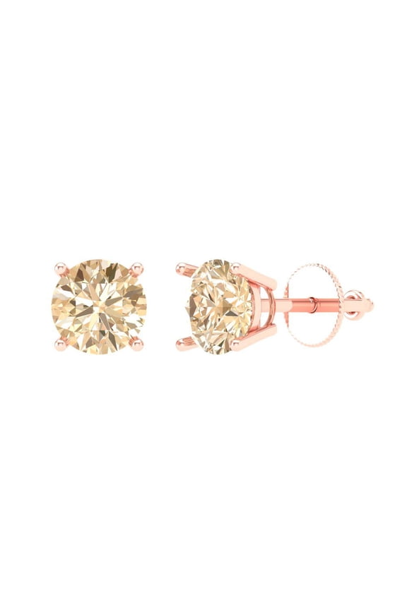 1Ct Natural Morganite Round Cut VVS1 Screw Back Stud 14k Solid hypoallergenic Gold Designer Earrings For February