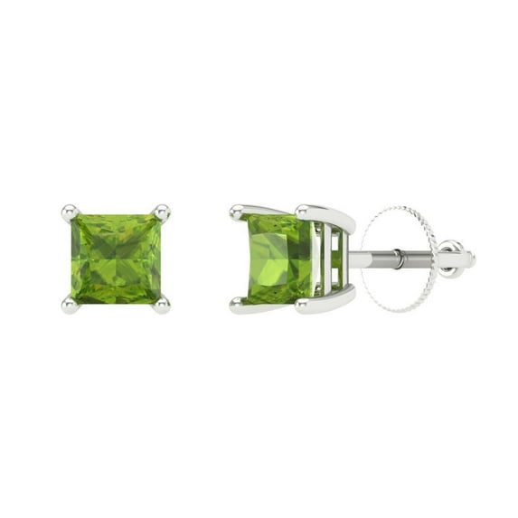 Clara Pucci 1Ct Natural Peridot Princess Cut VVS1 Screw Back Stud 18k Solid hypoallergenic Gold Designer Earrings For August
