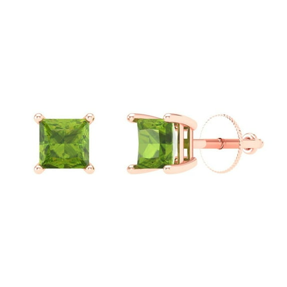Clara Pucci 1Ct Natural Peridot Princess Cut VVS1 Screw Back Stud 14k Solid hypoallergenic Gold Designer Earrings For August