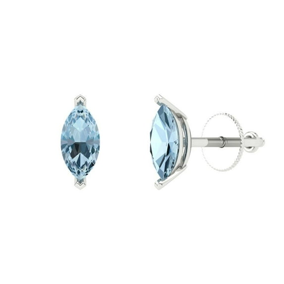 Clara Pucci 1Ct Natural Sky Blue Topaz Marquise Cut VVS1 Screw Back Stud 18k Solid hypoallergenic Gold Designer Earrings For December