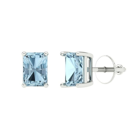 Clara Pucci 1Ct Natural Swiss Blue Topaz Emerald Cut VVS1 Screw Back Stud 18k Solid hypoallergenic Gold Designer Earrings For December