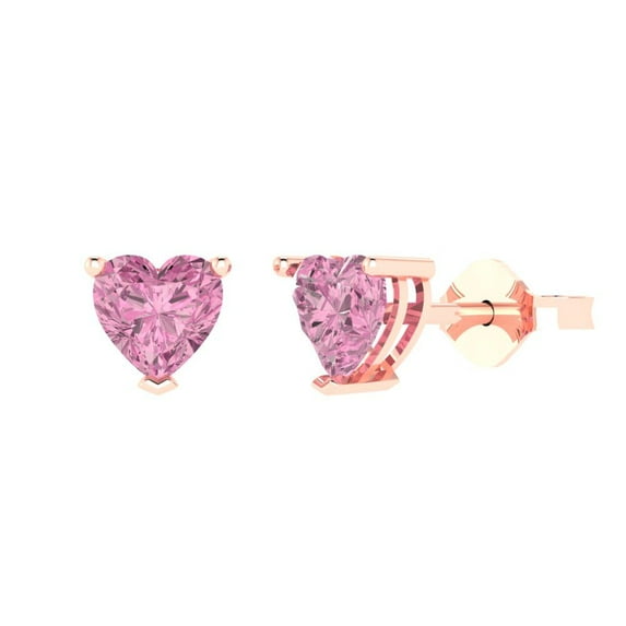 Clara Pucci 1Ct Pink Heart Cut VVS1 Push Back Stud 18k Solid hypoallergenic Gold Designer Earrings For April