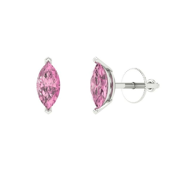 Clara Pucci 1Ct Pink Marquise Cut VVS1 Screw Back Stud 14k Solid hypoallergenic Gold Designer Earrings For April