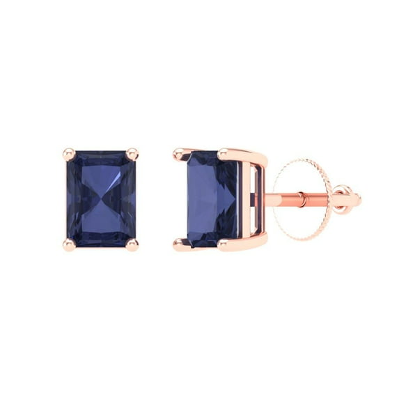 Clara Pucci 1Ct Blue Sapphire Emerald Cut VVS1 Screw Back Stud 14k Solid hypoallergenic Gold Designer Earrings For September