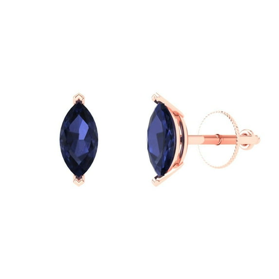 Clara Pucci 1Ct Blue Sapphire Marquise Cut VVS1 Screw Back Stud 18k Solid hypoallergenic Gold Designer Earrings For September