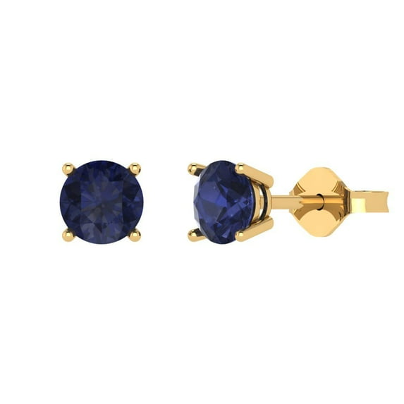 Clara Pucci 1Ct Blue Sapphire Round Cut VVS1 Push Back Stud 14k Solid hypoallergenic Gold Designer Earrings For September