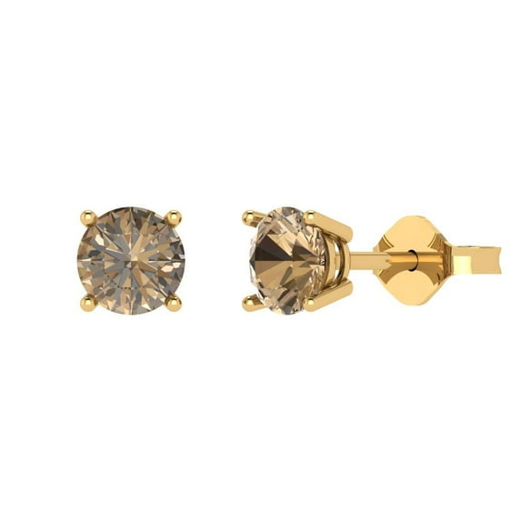 Clara Pucci 1Ct Champagne Round Cut VVS1 Push Back Stud 18k Solid hypoallergenic Gold Designer Earrings For April