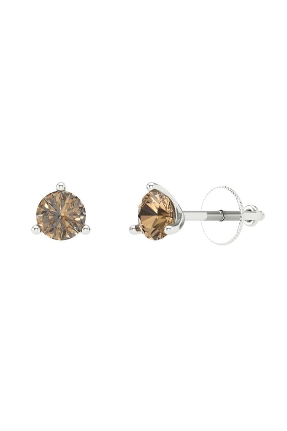 1Ct Champagne Round Cut VVS1 Screw Back Stud 14k Solid hypoallergenic Gold Designer Earrings For April