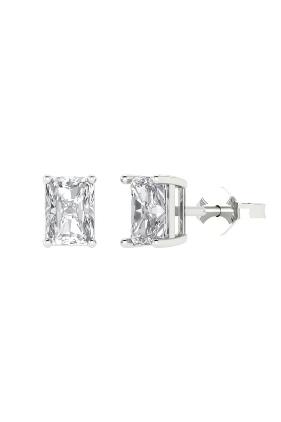 1Ct Clear Emerald Cut VVS1 Push Back Stud 14k Solid hypoallergenic Gold Designer Earrings For April