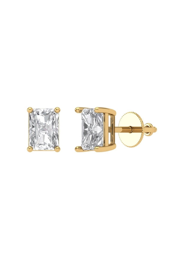 1Ct Clear Emerald Cut VVS1 Screw Back Stud 14k Solid hypoallergenic Gold Designer Earrings For April