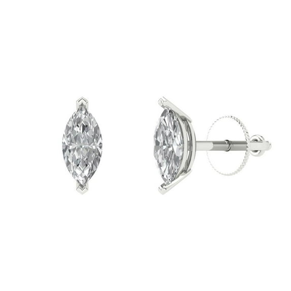 Clara Pucci 1Ct Clear Marquise Cut VVS1 Screw Back Stud 18k Solid hypoallergenic Gold Designer Earrings For April