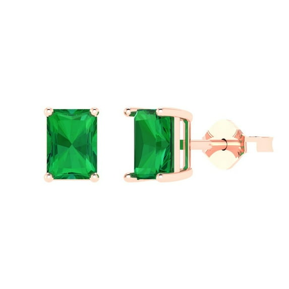 Clara Pucci 1Ct Emerald Emerald Cut VVS1 Push Back Stud 14k Solid hypoallergenic Gold Designer Earrings For May