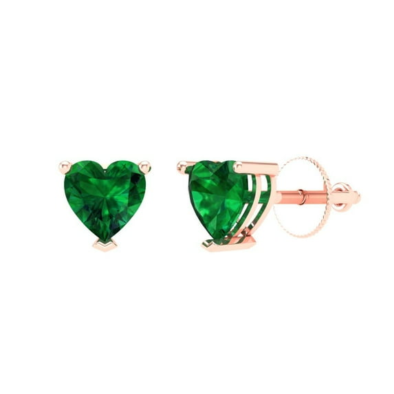 Clara Pucci 1Ct Emerald Heart Cut VVS1 Screw Back Stud 18k Solid hypoallergenic Gold Designer Earrings For May