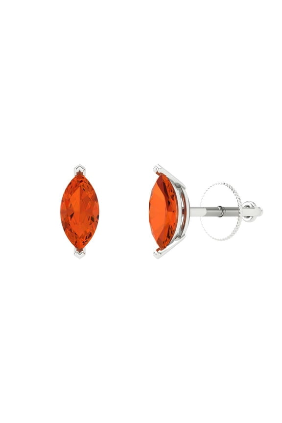 1Ct Red Marquise Cut VVS1 Screw Back Stud 14k Solid hypoallergenic Gold Designer Earrings For April