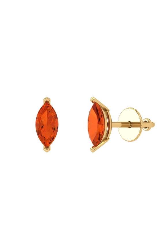 1Ct Red Marquise Cut VVS1 Screw Back Stud 14k Solid hypoallergenic Gold Designer Earrings For April