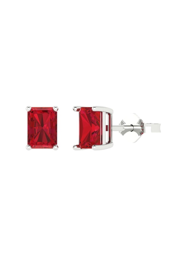 1Ct Ruby Emerald Cut VVS1 Push Back Stud 14k Solid hypoallergenic Gold Designer Earrings For July